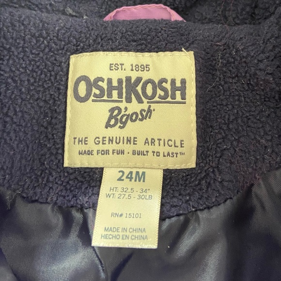 OshKosh B'gosh Purple Puffer Snow Coat 24M - Picture 4 of 6